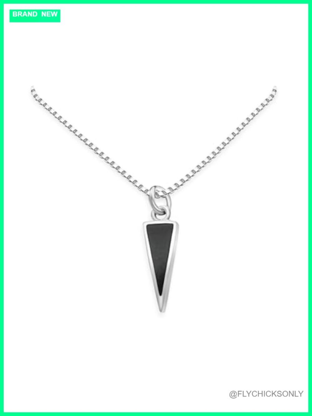 Sterling Silver Black Onyx Triangular Drop Necklace Minimalist Layering 20"